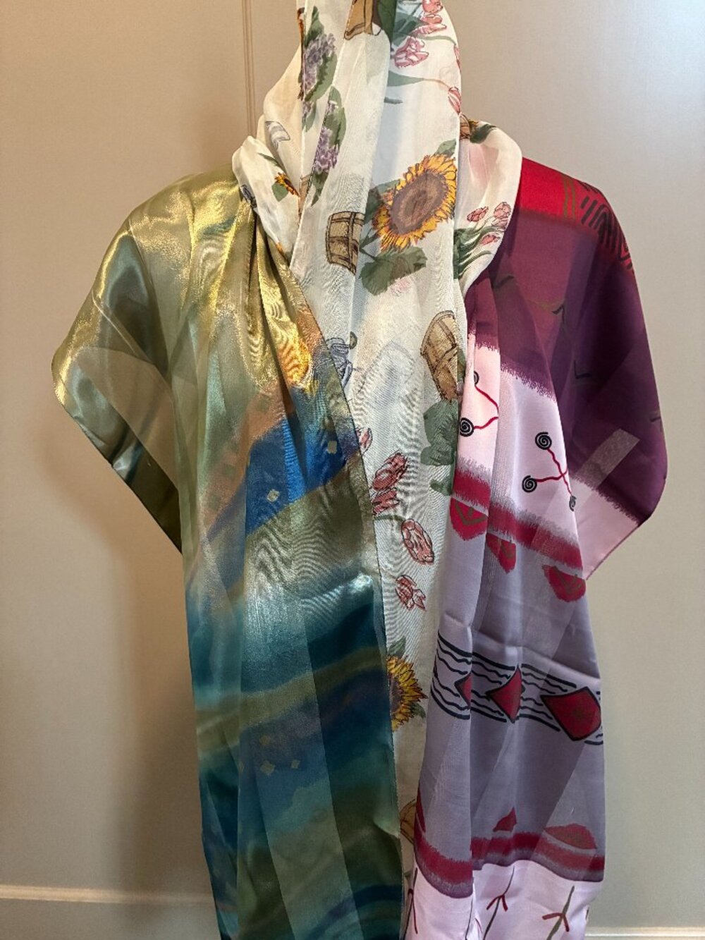 Trio of luxury, colorful scarves. NWT